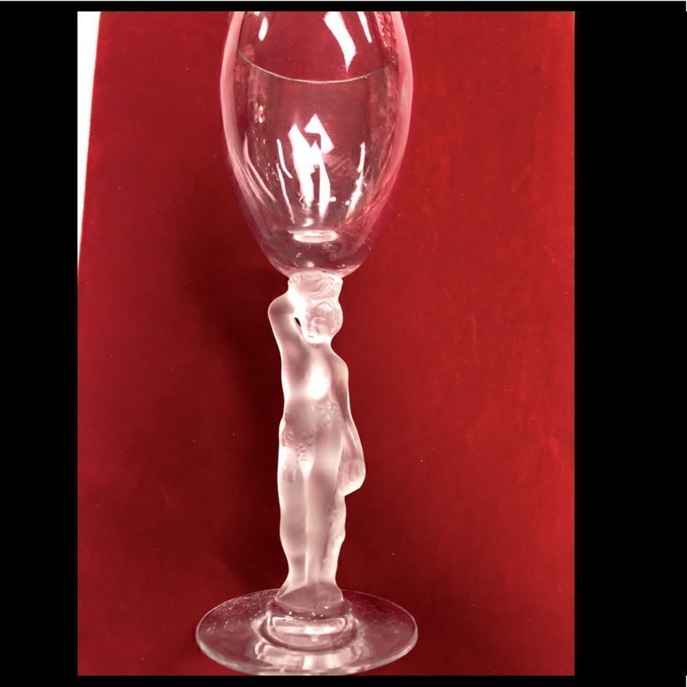 Vintage Bayel Bacchus by France Male Nude Frosted Wine Glass Goblet NO CHIPS